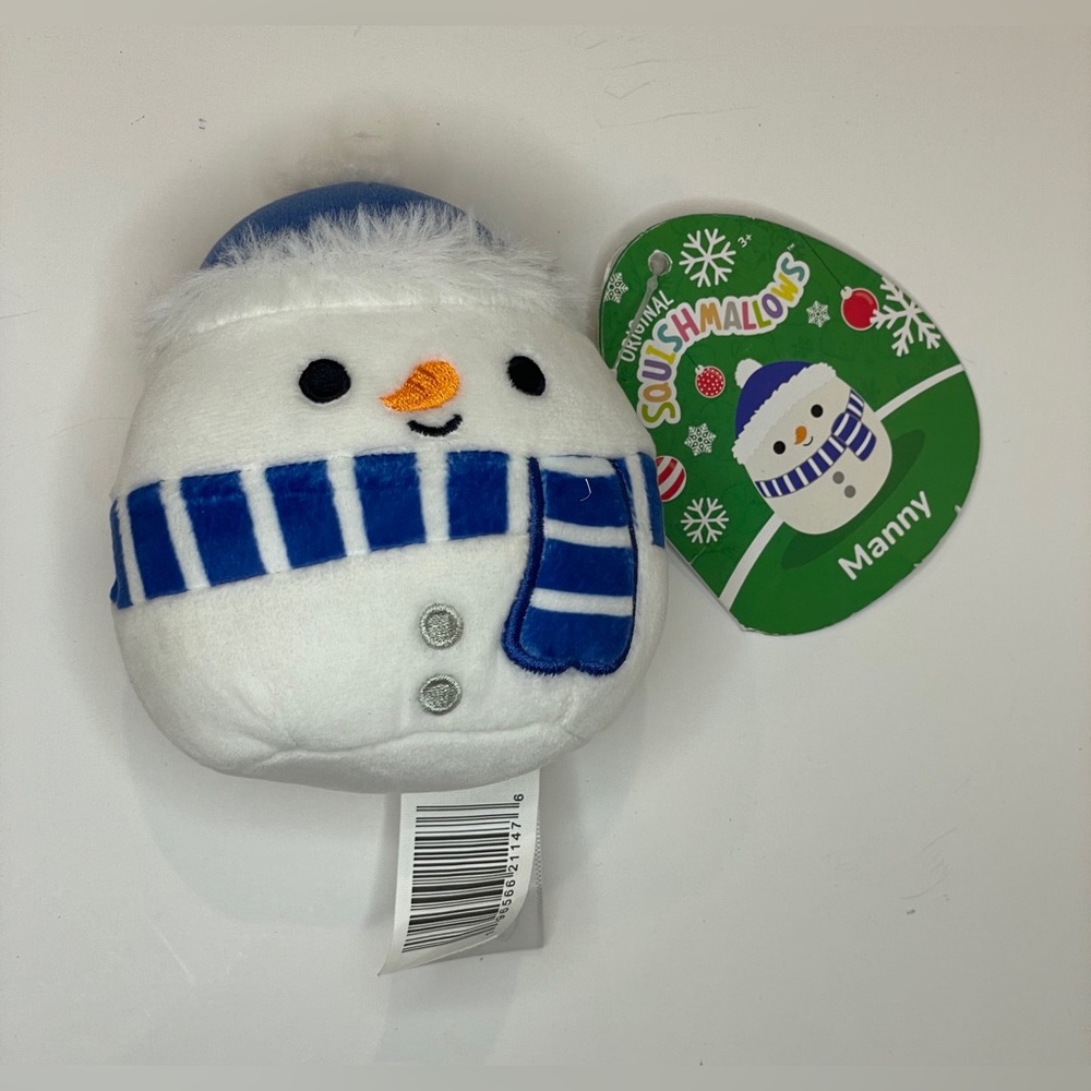 Squishmallows NWT Kid’s Manny Plush with Blue and White Design Toy 4”
